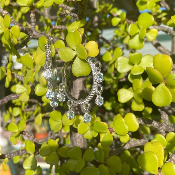‼️SALE‼️316L Stainless Steel Hoop Earrings with Light Blue Crystall - Picture 2 of 5